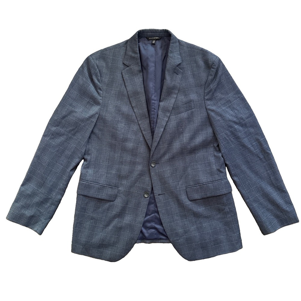 Banana Republic Sport Coat 42R Blue Glen Plaid Marzotto Wool Slim Unstructured